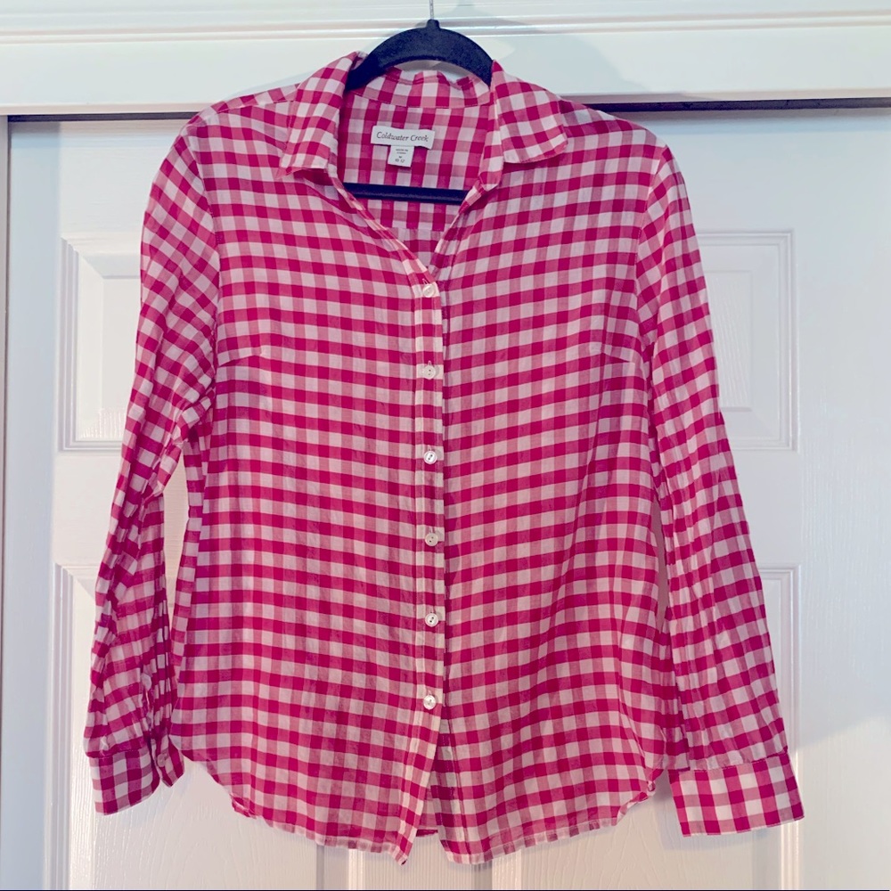 Pink gingham button up shirt